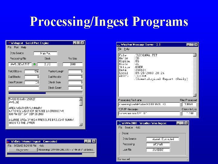 Processing/Ingest Programs Processing/Ingest Programs
