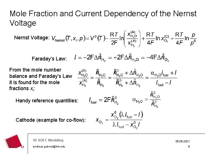 Mole Fraction and Current Dependency of the Nernst Voltage: Faraday‘s Law: From the mole