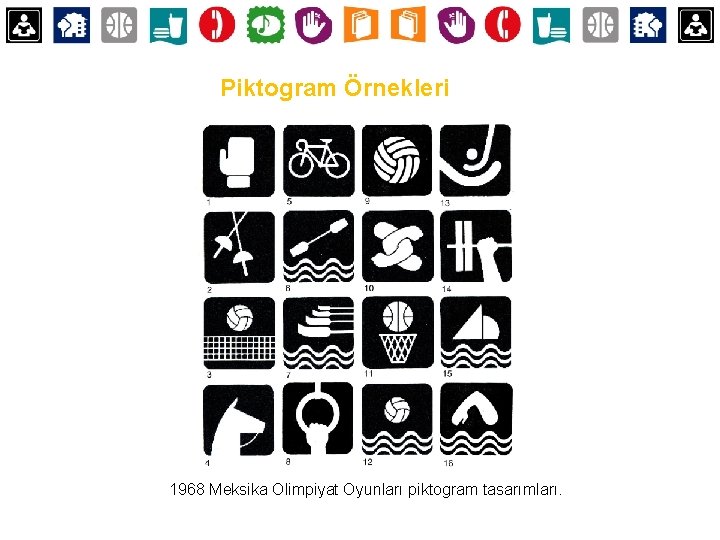 Piktogram Örnekleri 1968 Meksika Olimpiyat Oyunları piktogram tasarımları. 