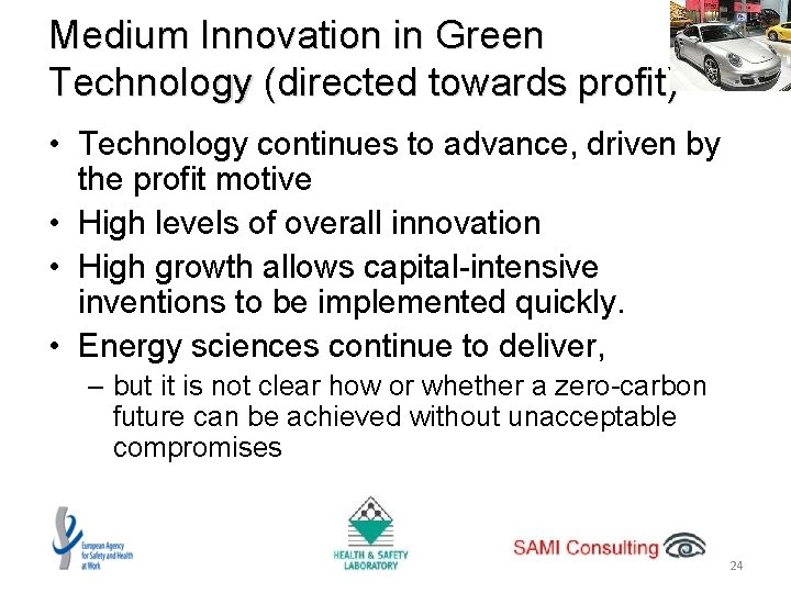 Medium Innovation in Green Technology (directed towards profit) • Technology continues to advance, driven