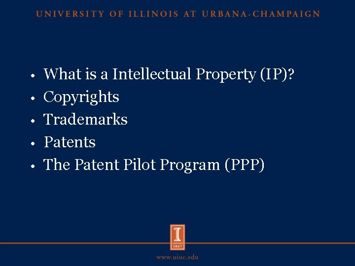  • • • What is a Intellectual Property (IP)? Copyrights Trademarks Patents The