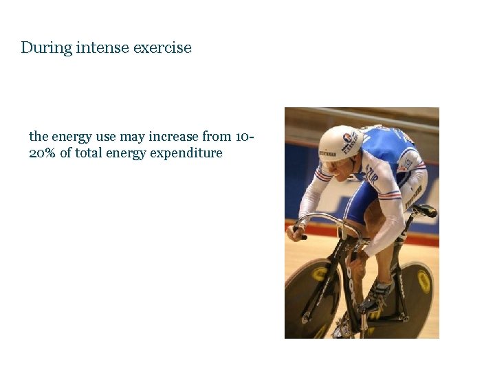 During intense exercise the energy use may increase from 1020% of total energy expenditure