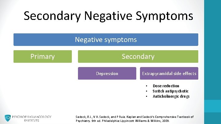 Secondary Negative Symptoms Negative symptoms Primary Secondary Depression Extrapyramidal side effects • • •