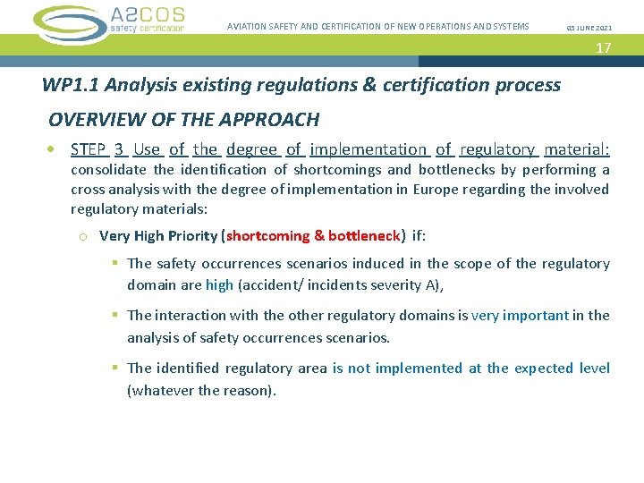 AVIATION SAFETY AND CERTIFICATION OF NEW OPERATIONS AND SYSTEMS 05 JUNE 2021 17 WP