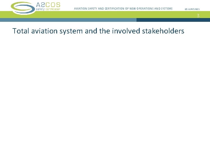 AVIATION SAFETY AND CERTIFICATION OF NEW OPERATIONS AND SYSTEMS 05 JUNE 2021 3 Total