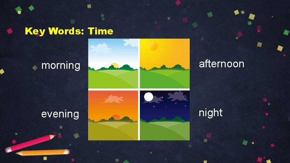 Key Words: Time morning afternoon evening night 