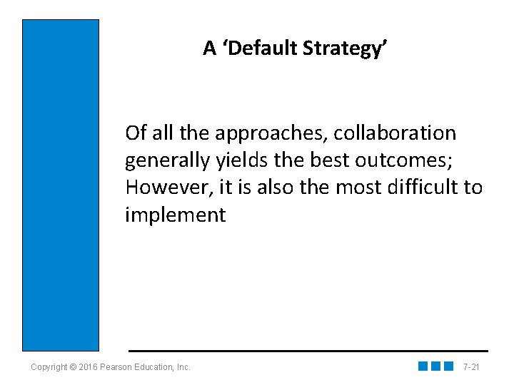 A ‘Default Strategy’ Of all the approaches, collaboration generally yields the best outcomes; However,