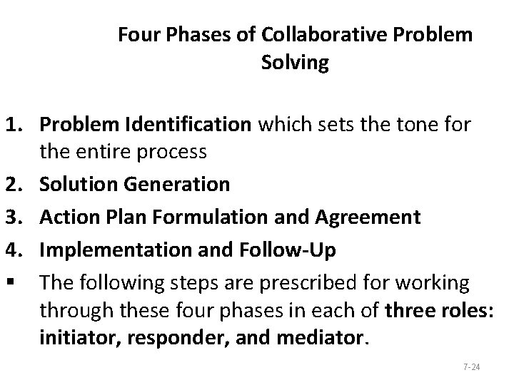 Four Phases of Collaborative Problem Solving 1. Problem Identification which sets the tone for