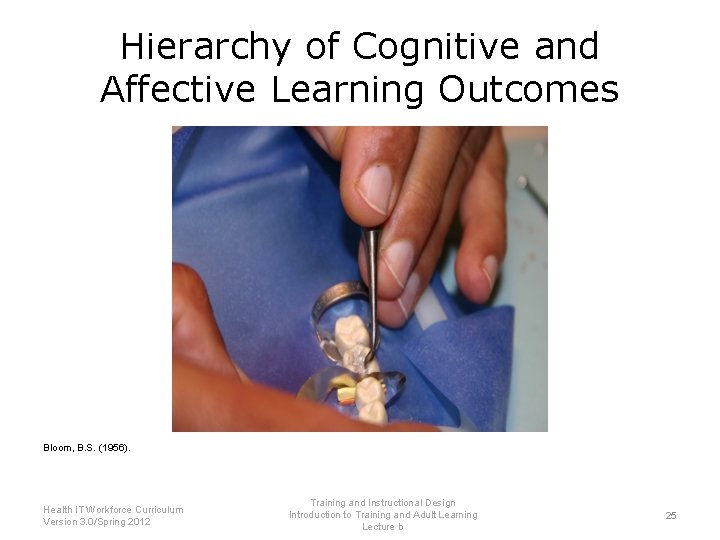 Hierarchy of Cognitive and Affective Learning Outcomes Bloom, B. S. (1956). Health IT Workforce