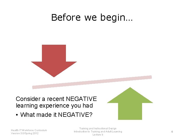 Before we begin… Consider a recent NEGATIVE learning experience you had • What made