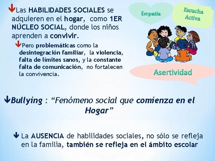  Las HABILIDADES SOCIALES se adquieren en el hogar, como 1 ER NÚCLEO SOCIAL,