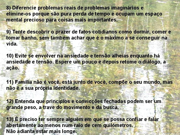 8) Diferencie problemas reais de problemas imaginários e elimine-os porque são pura perda de