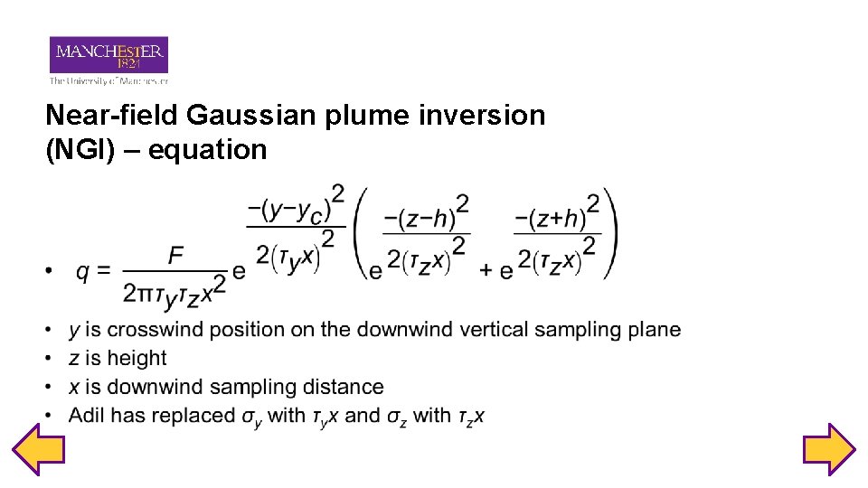 Near-field Gaussian plume inversion (NGI) – equation • 