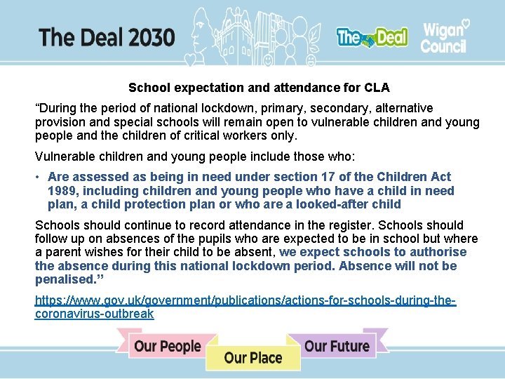 School expectation and attendance for CLA “During the period of national lockdown, primary, secondary,