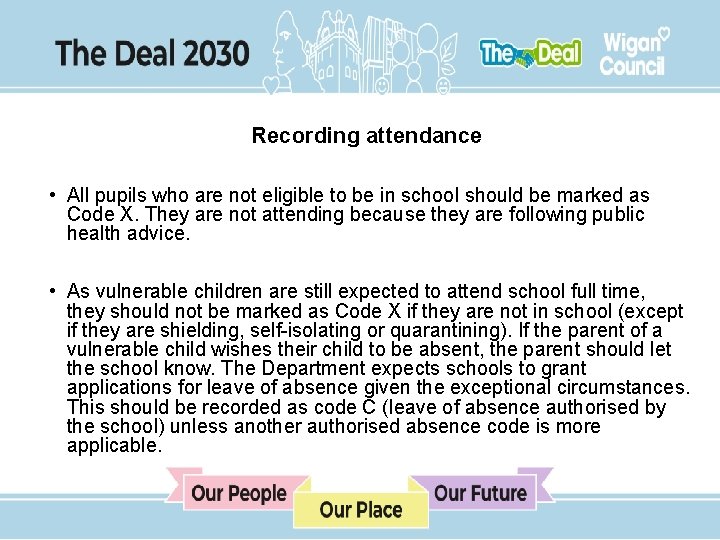 Recording attendance • All pupils who are not eligible to be in school should