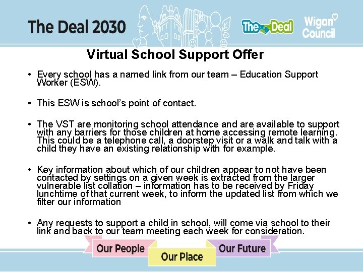 Virtual School Support Offer • Every school has a named link from our team