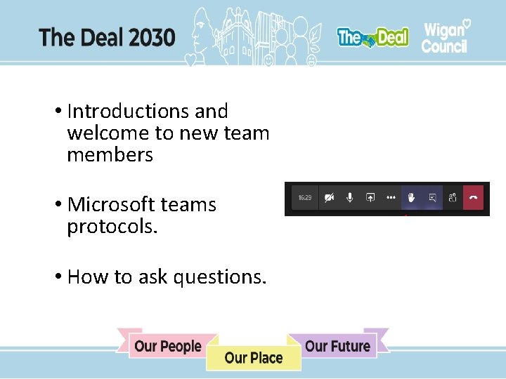  • Introductions and welcome to new team members • Microsoft teams protocols. •