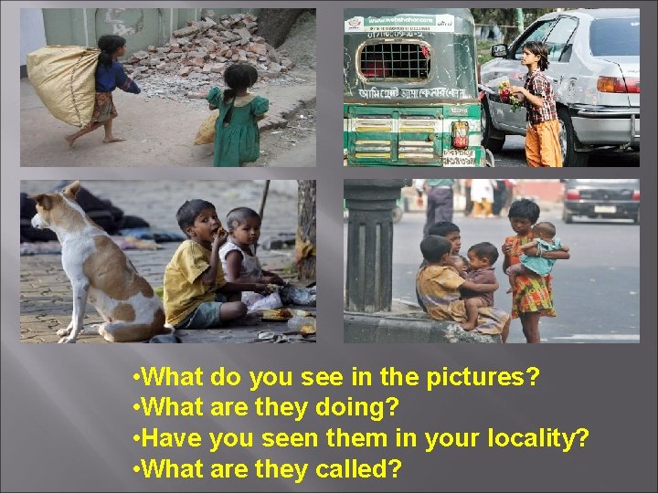  • What do you see in the pictures? • What are they doing?