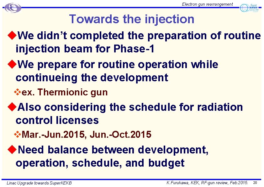 Electron gun rearrangement Towards the injection u. We didn’t completed the preparation of routine