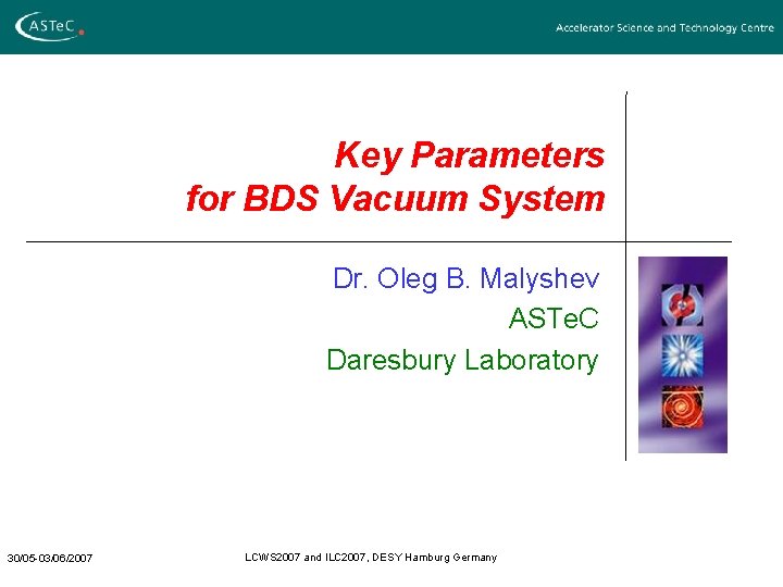 Key Parameters for BDS Vacuum System Dr Oleg