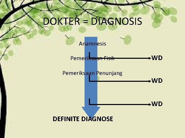 DOKTER = DIAGNOSIS Anamnesis Pemeriksaan Fisik Pemeriksaan Penunjang WD WD WD DEFINITE DIAGNOSE 