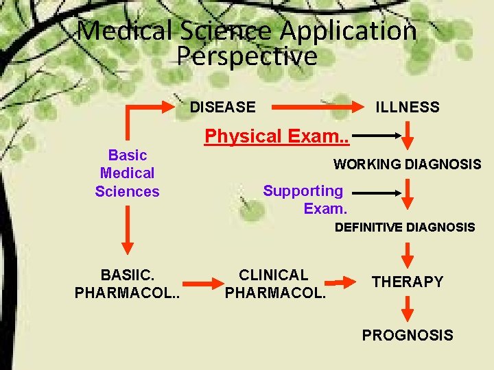 Medical Science Application Perspective DISEASE Basic Medical Sciences ILLNESS Physical Exam. . WORKING DIAGNOSIS