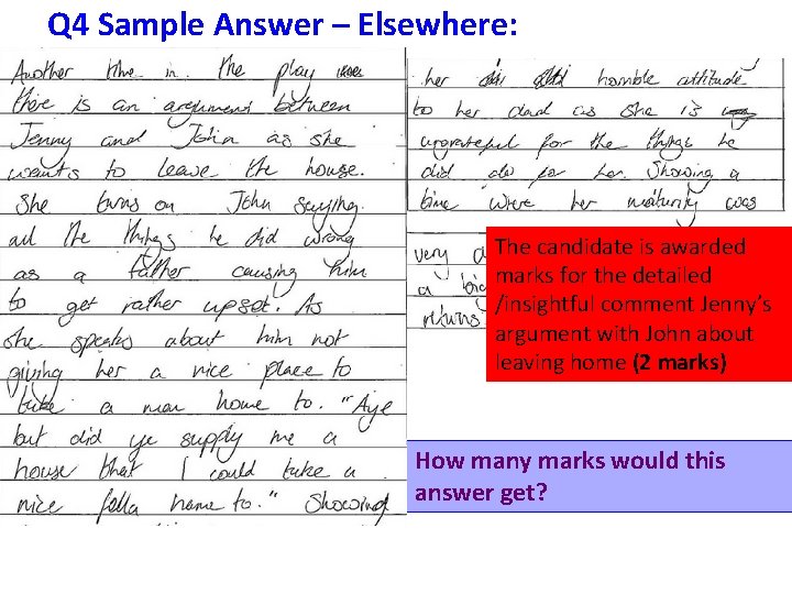Q 4 Sample Answer – Elsewhere: The candidate is awarded marks for the detailed