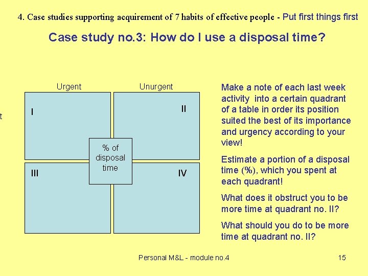 nt 4. Case studies supporting acquirement of 7 habits of effective people - Put nt 4. Case studies supporting acquirement of 7 habits of effective people - Put