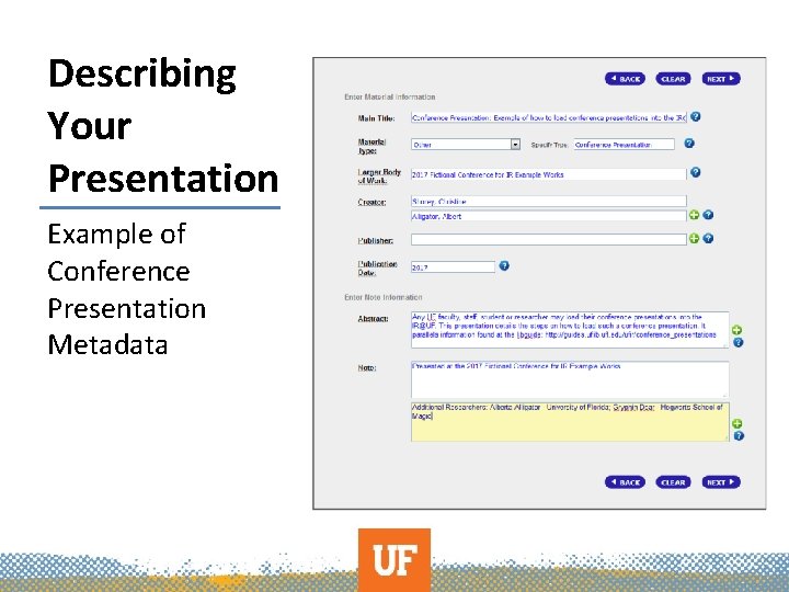 Describing Your Presentation Example of Conference Presentation Metadata 