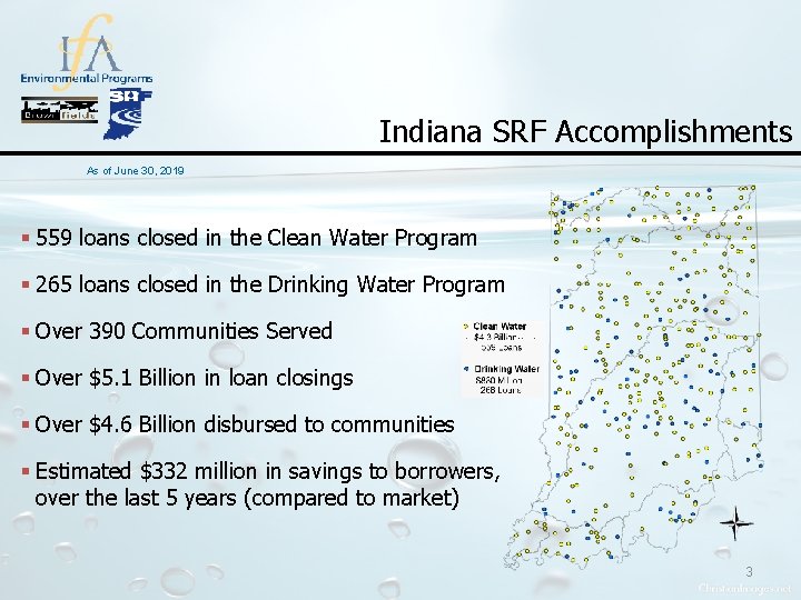 Indiana SRF Accomplishments As of June 30, 2019 § 559 loans closed in the