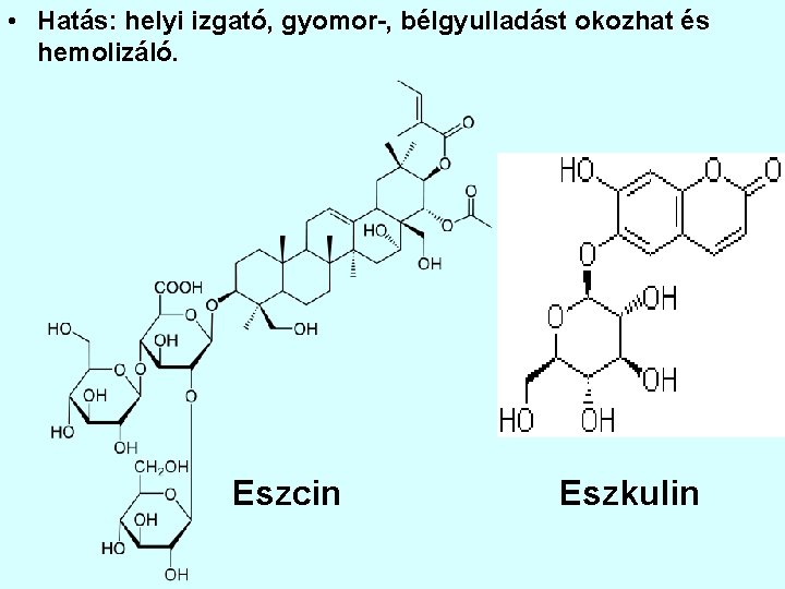  • Hatás: helyi izgató, gyomor-, bélgyulladást okozhat és hemolizáló. Eszcin Eszkulin 