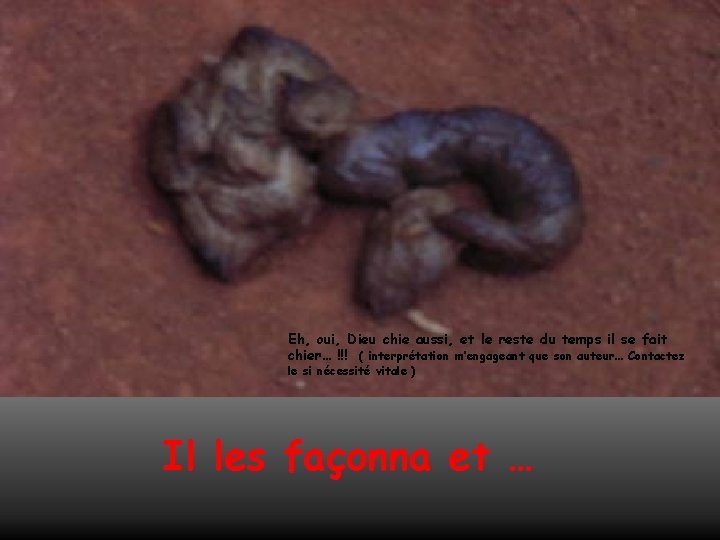 Eh, oui, Dieu chie aussi, et le reste du temps il se fait chier…