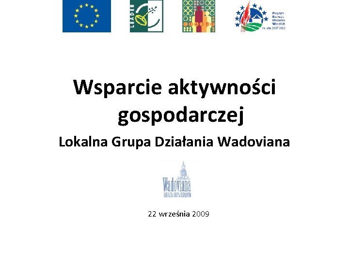 Wsparcie aktywności gospodarczej Lokalna Grupa Działania Wadoviana 22 września 2009 