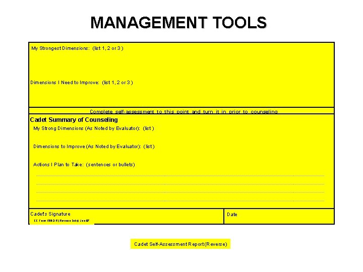 MANAGEMENT TOOLS My Strongest Dimensions: (list 1, 2 or 3 ) Dimensions I Need
