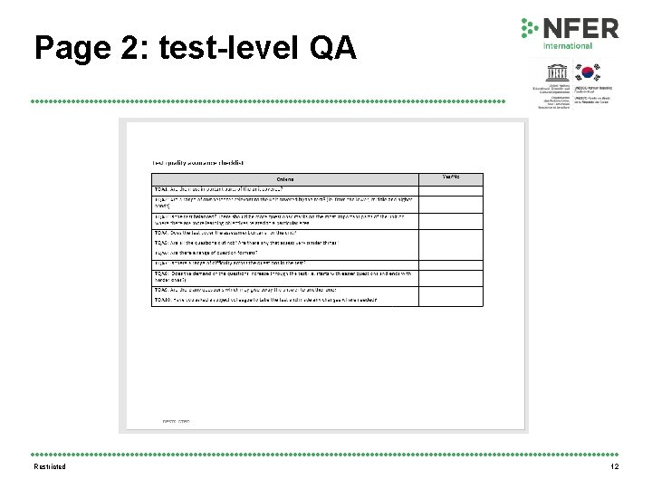 Page 2: test-level QA Restricted 12 
