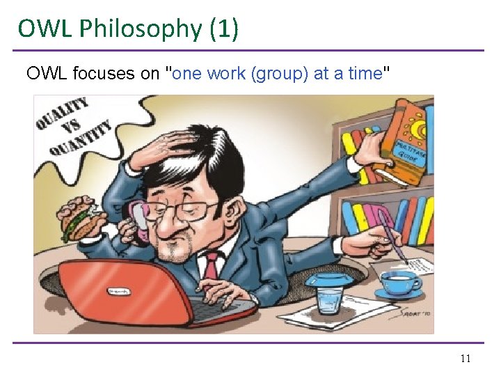 OWL Philosophy (1) OWL focuses on "one work (group) at a time" 11 