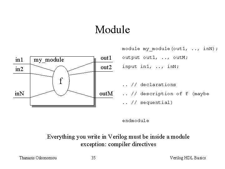 Module my_module(out 1, . . , in. N); in 1 in 2 out 1