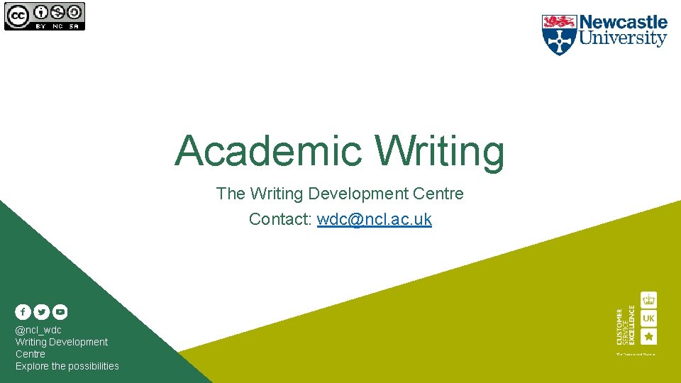 Academic Writing The Writing Development Centre Contact: wdc@ncl. ac. uk @ncl_wdc Writing Development Centre Academic Writing The Writing Development Centre Contact: wdc@ncl. ac. uk @ncl_wdc Writing Development Centre