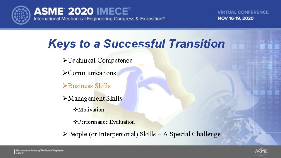 Keys to a Successful Transition ØTechnical Competence ØCommunications ØBusiness Skills ØManagement Skills v. Motivation Keys to a Successful Transition ØTechnical Competence ØCommunications ØBusiness Skills ØManagement Skills v. Motivation