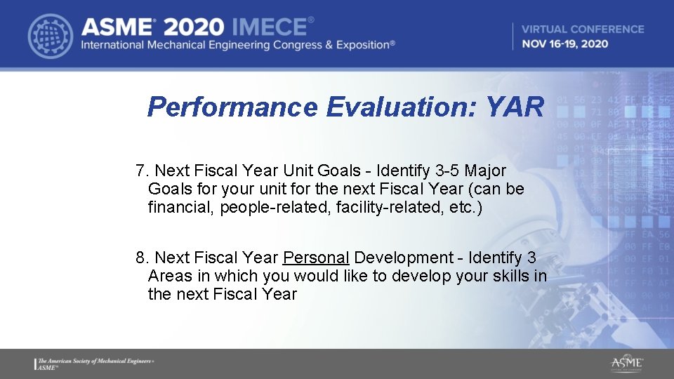 Performance Evaluation: YAR 7. Next Fiscal Year Unit Goals - Identify 3 -5 Major Performance Evaluation: YAR 7. Next Fiscal Year Unit Goals - Identify 3 -5 Major