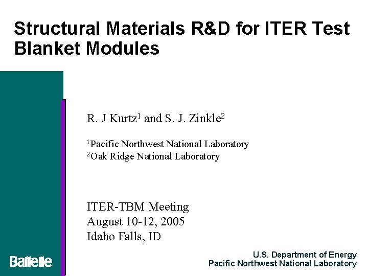 Structural Materials R&D for ITER Test Blanket Modules R. J Kurtz 1 and S.