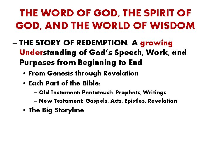 THE WORD OF GOD, THE SPIRIT OF GOD, AND THE WORLD OF WISDOM –