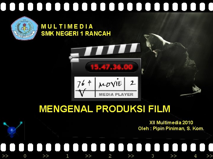 MULTIMEDIA SMK NEGERI 1 RANCAH MENGENAL PRODUKSI FILM XII Multimedia 2010 Oleh : Pipin