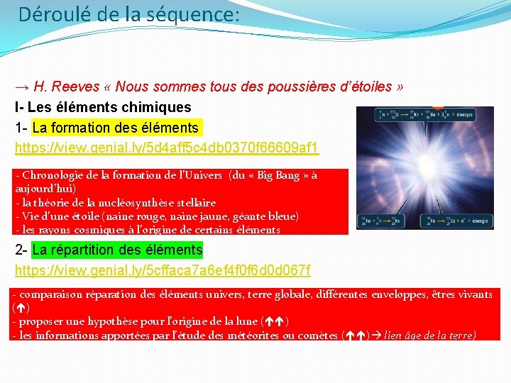 Déroulé de la séquence: → H. Reeves « Nous sommes tous des poussières d’étoiles