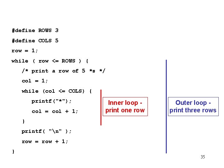 #define ROWS 3 #define COLS 5 row = 1; while ( row <= ROWS