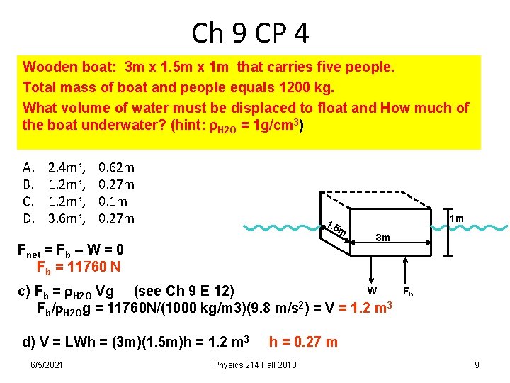 Ch 9 CP 4 Wooden boat: 3 m x 1. 5 m x 1