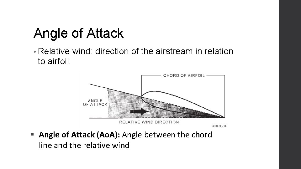 Angle of Attack • Relative wind: direction of the airstream in relation to airfoil.