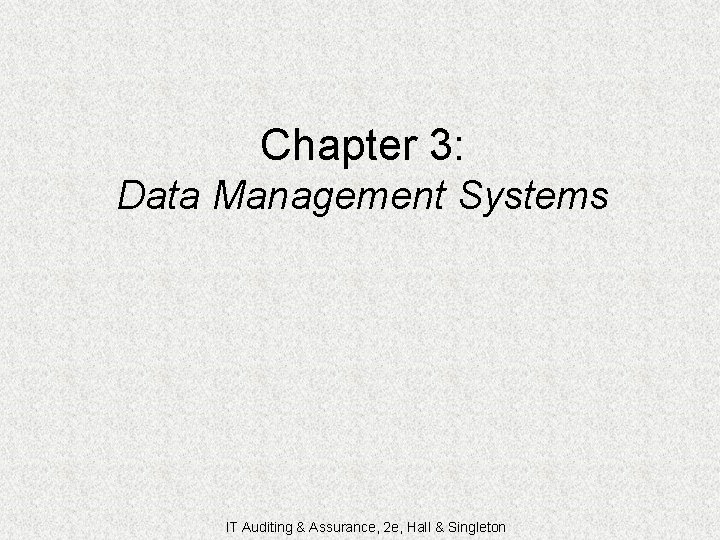 Chapter 3 Data Management Systems IT Auditing Assurance