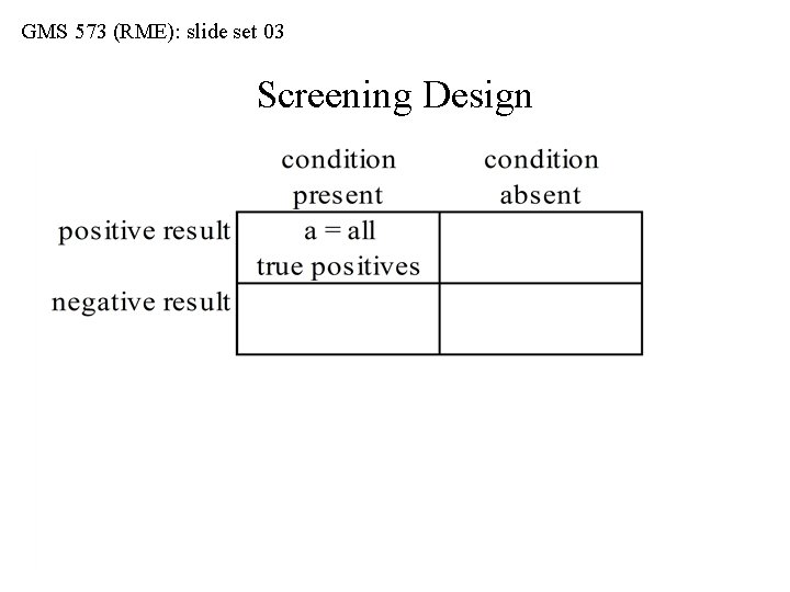 GMS 573 (RME): slide set 03 Screening Design 