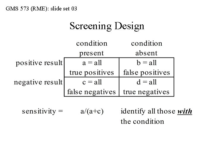 GMS 573 (RME): slide set 03 Screening Design 